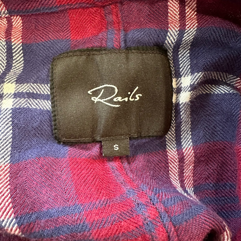 Rails Cropped Tie-Up Red, Blue and White Plaid Pattern V-Neck Button-Up Flannel - Picture 3 of 3